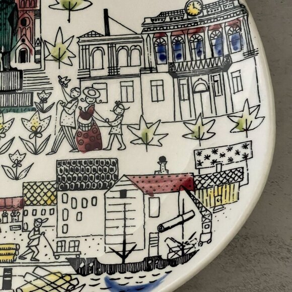 Vintage Stavangerflint Norway Hand Painted Skien Landmarks Ovoid Ceramic Plate - Picture 4 of 10